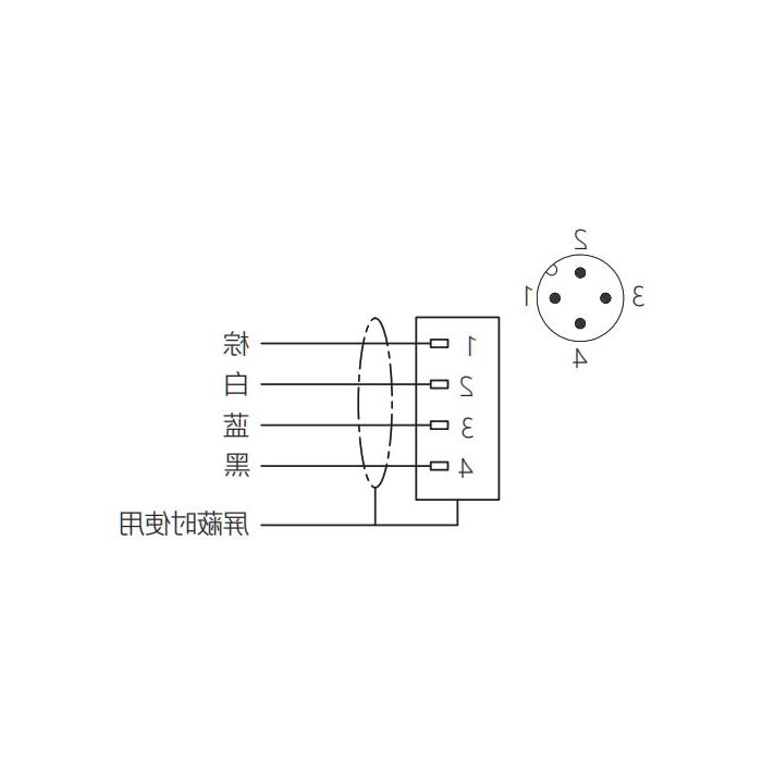 M12 4Pin、公头直型、法兰插座、板前安装、适用于现场焊接安装、64SA21H